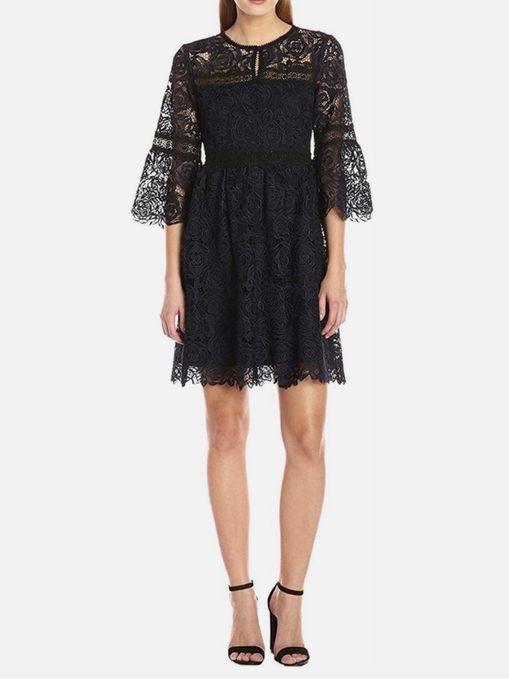 Nanette Lepore Navy & Black Lace A-Line Dress